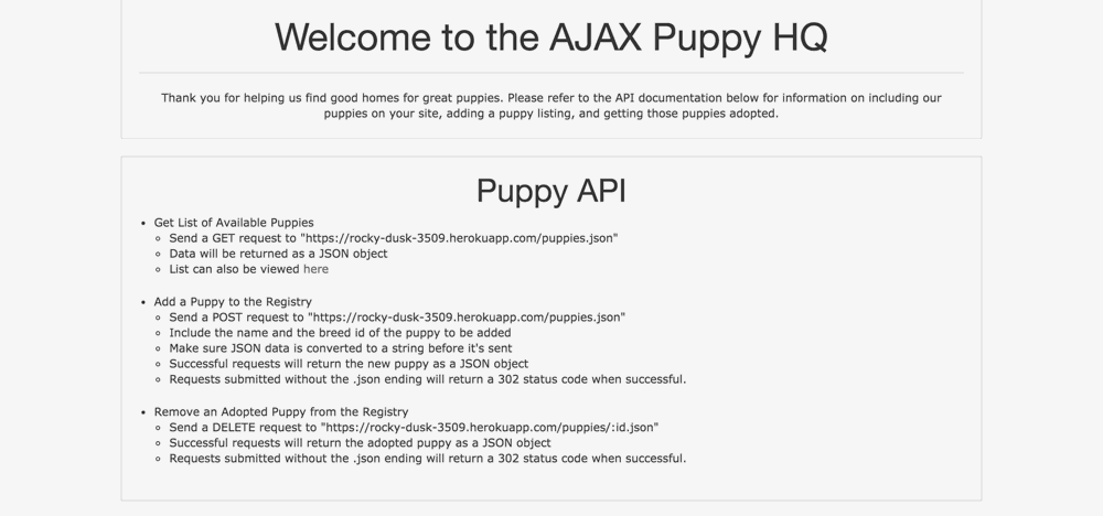 Screenshot of AJAX Puppy HQ